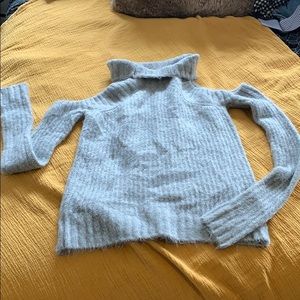 Grey Turtleneck Sweater with Cut Out Shoulders